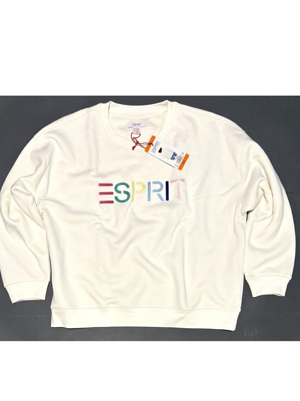 Esprit Off-White Crewneck Sweatshirt with Pastel Multicolor Logo